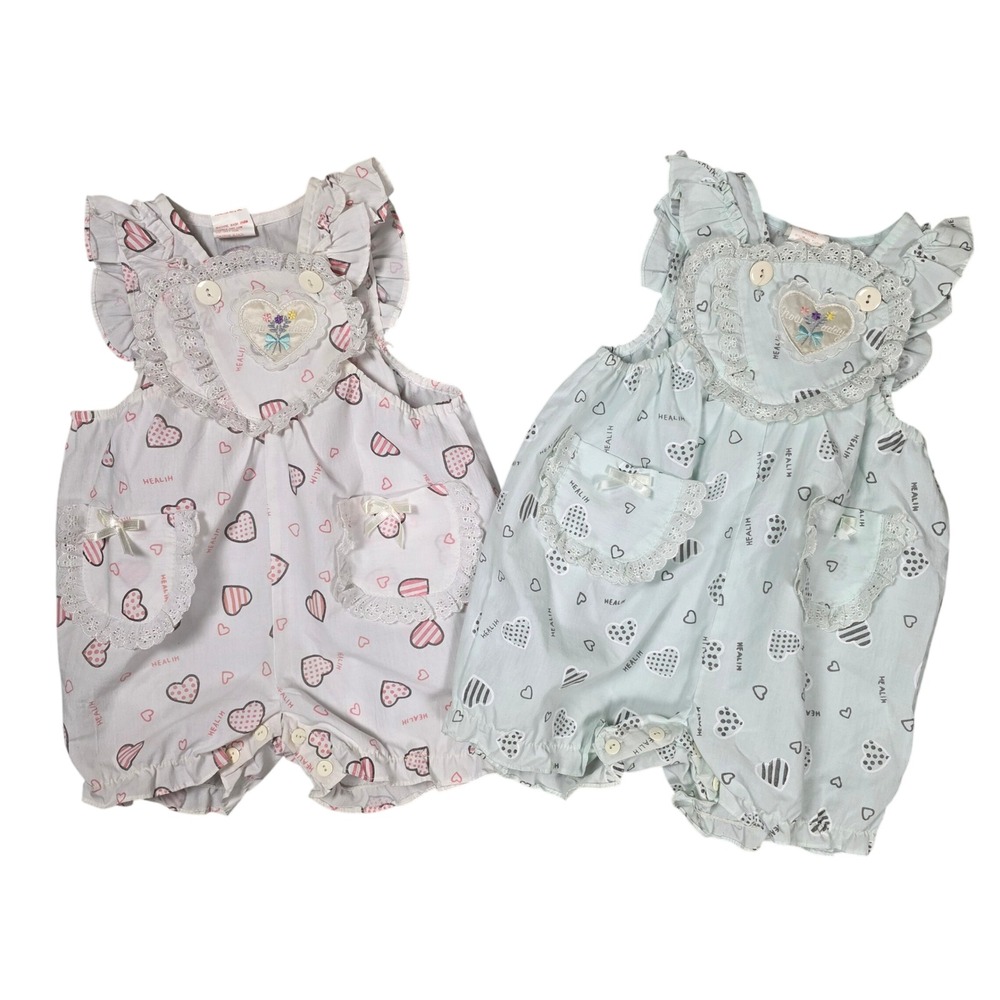 Lyra Vintage 1991 Heart Lace‎ Ruffle Romper Lot Baby 12M 18M Teal GOOD Coquette